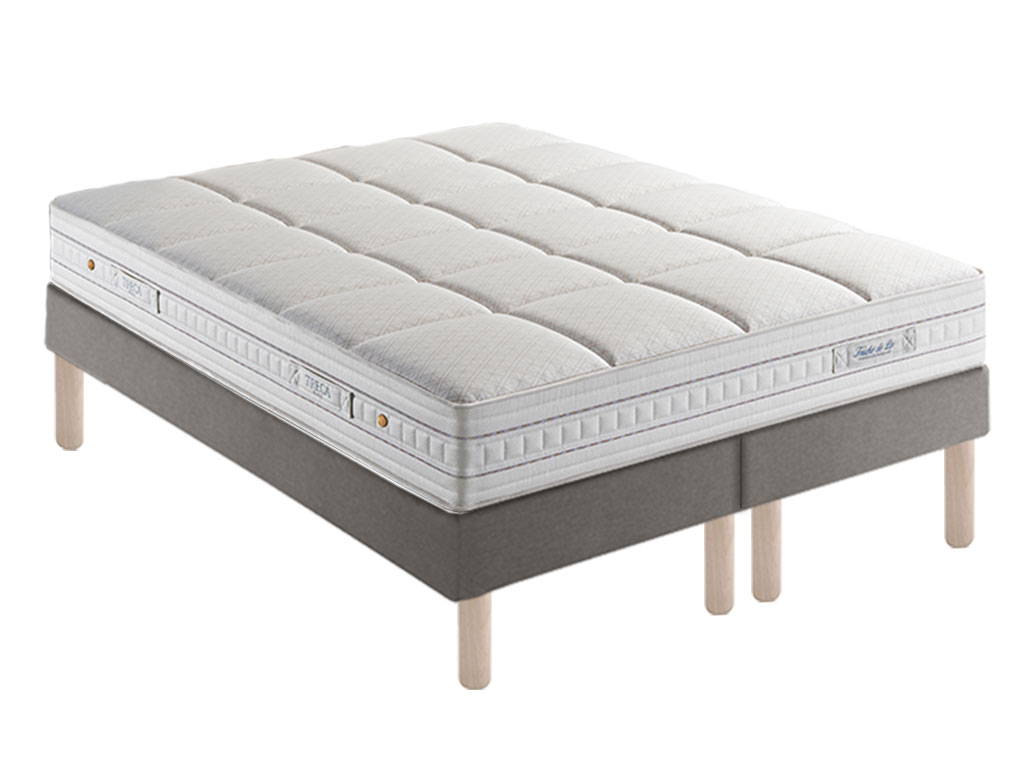Ensemble Treca matelas Touche de Lin + sommier H17 + pieds