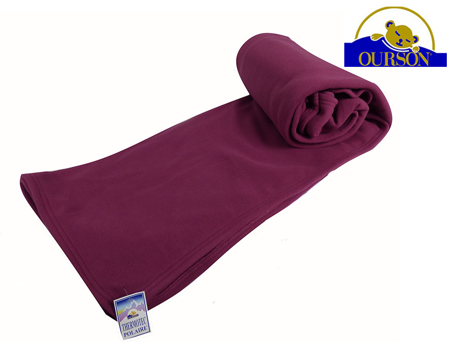 Couverture polaire thermotec ourson 450 gr prune 180x220