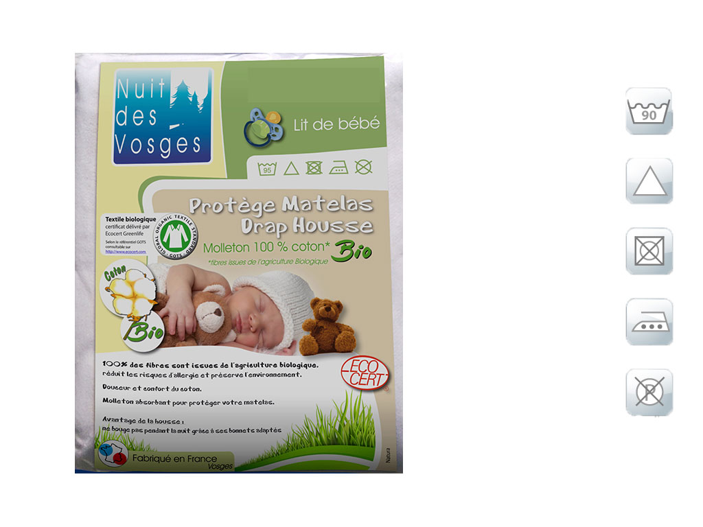 Protege matelas bebe absorbant coton bio natura 60x120